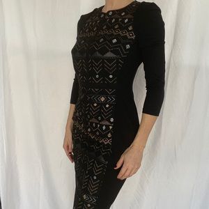 Ted Baker bodycon black dress w/ metallic details